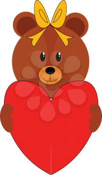 Girl bear with head bow holding heart illustration vector on white background