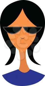 Portrait of a young lady with short black hair and sun glasses vector color drawing or illustration 
