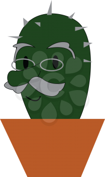 An aged cactus in earthen pot vector or color illustration