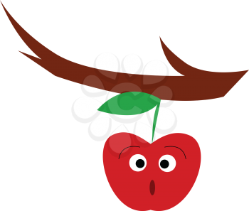 A surprised apple on a branch vector or color illustration