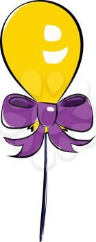 Yellow balloon with purple bow vector or color illustration