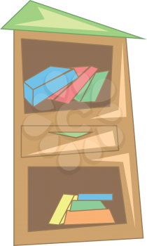 A wooden book shelf vector or color illustration