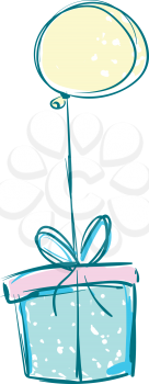 Gift box with a balloon vector or color illustration