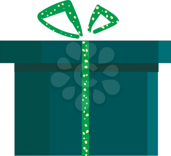 Blue gift box with green polka dot ribbon vector or color illustration