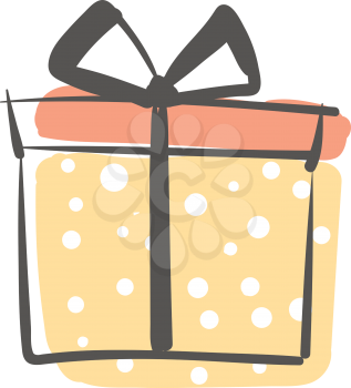 Box wrapped in yellow polka dot vector or color illustration