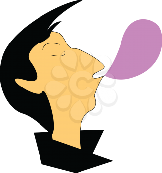 Young boy blowing bubble gum vector or color illustration