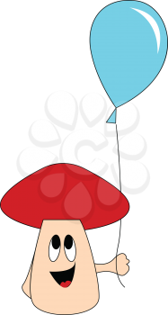 Mushroom holding a baloon illustration vector on white background 
