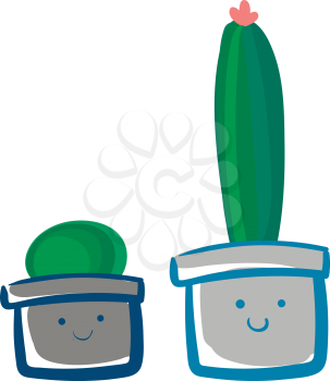 Smiley face cactus pot vector or color illustration