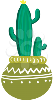 Cactus pot in round earthen pot vector or color illustration