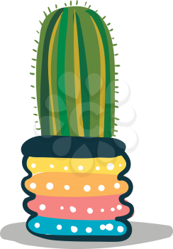 Tall cactus in designer pot vector or color illustration