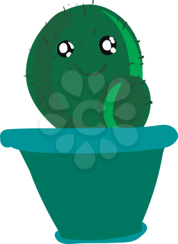 A happy cactus in blue pot vector or color illustration