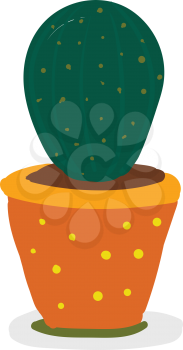 Green cactus in yellow flower pot vector or color illustration