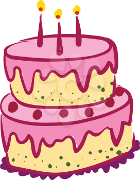 Yellow layer cake with pink fondant vector or color illustration