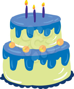 Blue fondant cake for the birthday vector or color illustration