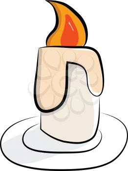 Burning candle dripping on a plate vector or color illustration