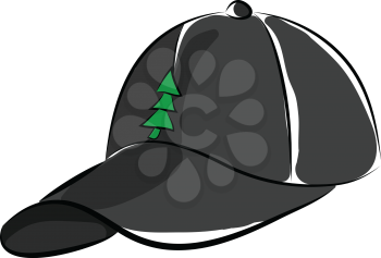 Black cap with pine tree design vector or color illustration