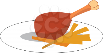 Chicken leg piece and French fries vector or color illustration