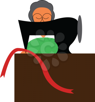 A dressmaker with sewing machine vector or color illustration