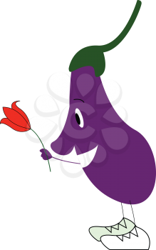 An eggplant emoji with flower vector or color illustration