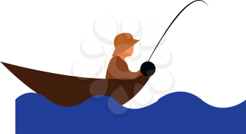 A man is fishing in deep water vector or color illustration