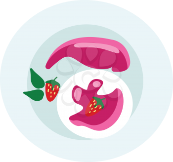 Dessert plate with strawberry and vanilla ice cream vector or color illustration