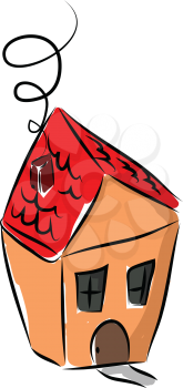 A small house with red roof vector or color illustration