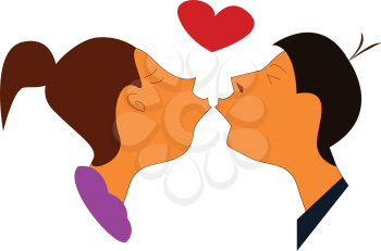 Young couple is kissing vector or color illustration