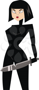 Ninja warrior with sword vector or color illustration