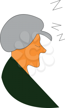 Sleeping old woman vector or color illustration