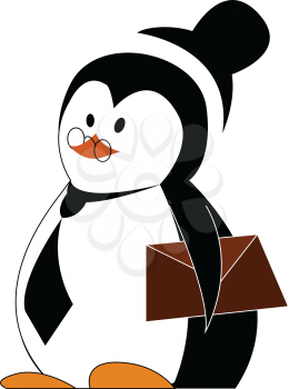Penguin delivering letter vector or color illustration