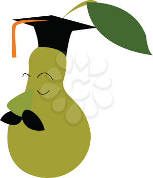 A pear in professor hat vector or color illustration