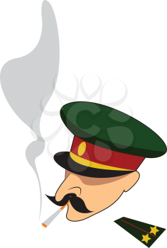 Smoking army officer vector or color illustration