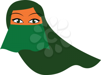 A woman in green burqa vector or color illustration