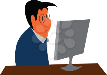 A worker with desktop vector or color illustration