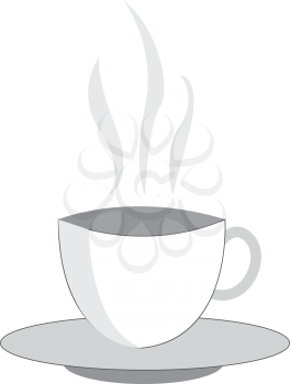 A drawing of a set of white cup and saucer which has hot liquid with steam coming up vector color drawing or illustration 