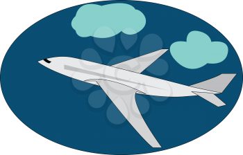 A picture of a white aircraft flying in the sky among the clouds vector color drawing or illustration 