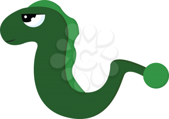 A picture of an angry green colored Eel with a curved tail and light green colored fins on the back and tail vector color drawing or illustration 