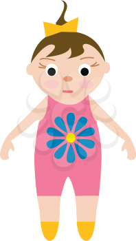 A baby girl has brown hair fair skin and flushed cheeks wearing a pink jumper yellow shoes and bow on the head vector color drawing or illustration 