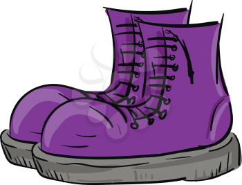 A pair of big purple rain boots with lace-up detail and grey bottom vector color drawing or illustration 