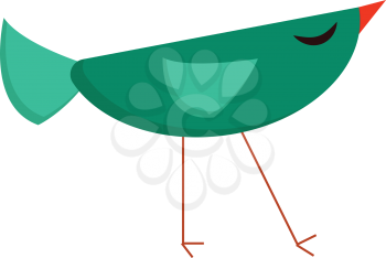 A green bird in the shape of a semicircle with triangular tail feathers and wings long red colored legs and a beak vector color drawing or illustration 
