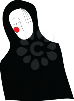A woman dressed in black with a red cheek to one side one eye and no mouth vector color drawing or illustration 