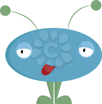 A blue monster with a green antenna like possible-ears and legs having its red tongue sticking out vector color drawing or illustration 