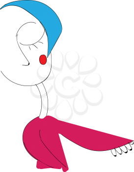 A girl with light blue hair red cheek and red dress She is stretching her hand out displaying the black nail polish vector color drawing or illustration 