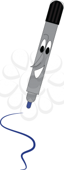 A blue inked marker grey in color with a black cap and has a smiling face with a sharp nose vector color drawing or illustration 