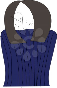 A girl with grey hair and a blue vertically striped sweater and an eye closed and also having freckles vector color drawing or illustration 
