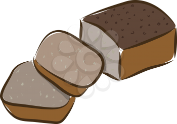 A loaf of brown bread sliced in two slices vector color drawing or illustration 