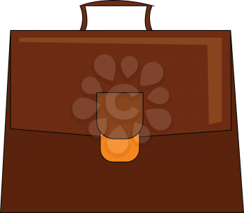 A big brown briefcase with a handle and a golden buckle closure carrying necessary documents vector color drawing or illustration 