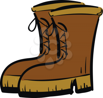 A pair of tall brown boots lace-up detail vector color drawing or illustration 