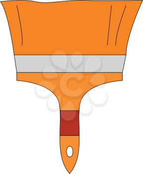 A broad orange flat painter's brush with an orange handle held upright vector color drawing or illustration 