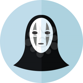A black monster with a white mask having grey stripes on the mask vector color drawing or illustration 